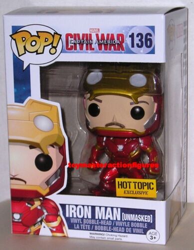 geloof interval knelpunt FUNKO POP Marvel CAPTAIN AMERICA CIVIL WAR IRON MAN UNMASKED #136 HT EX IN  STOCK | eBay