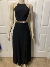 Fame and Partners Women's Tie Strap Open Back Slit Maxi Dress Black Size 0 (CG)
