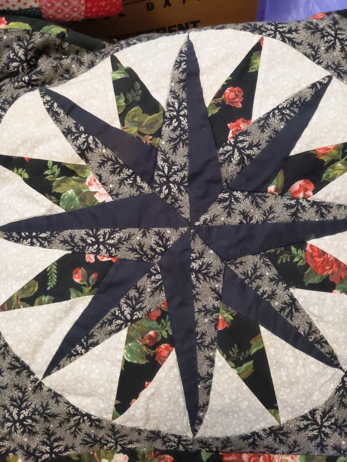 Mariners Compass Handmade Quillow Quilt Pillow Throw Blanket 62x39 Black Red eBay