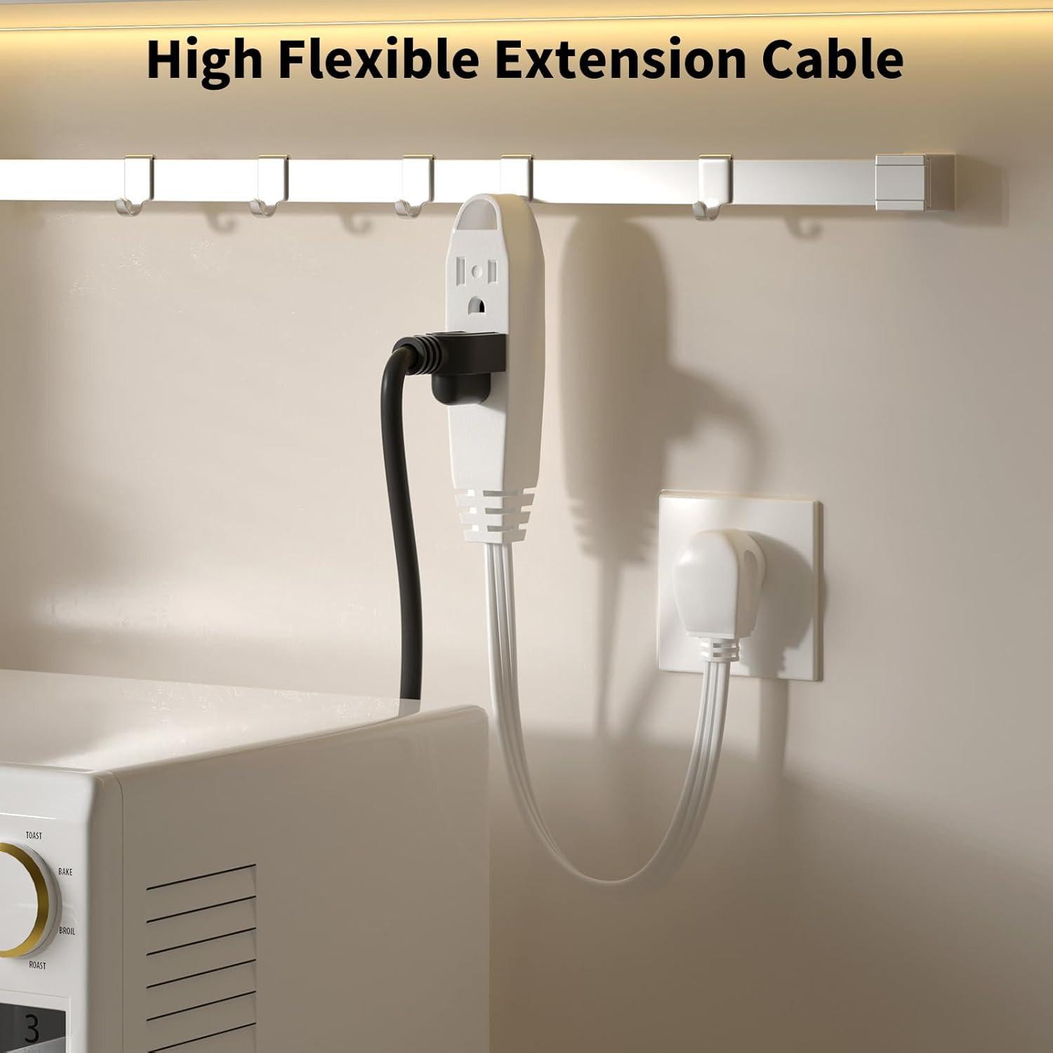 K KASONIC 1ft 3-Outlet Extension Cord 2-Pack, UL Listed, 13A 125V, White