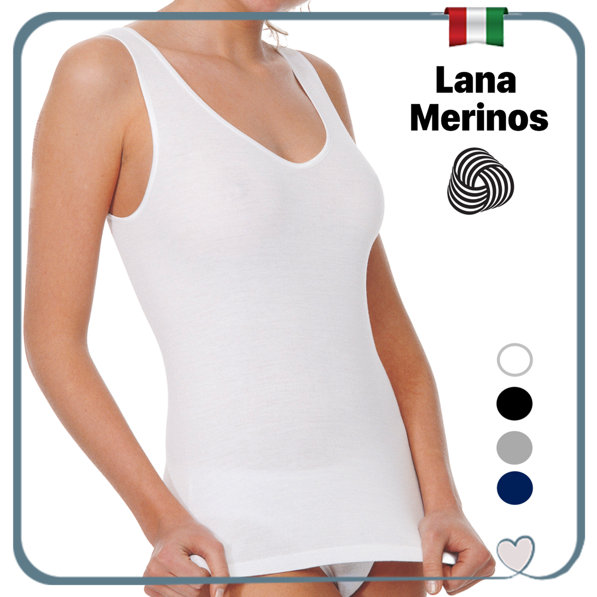 Canottiera intima invernale da donna lana merinos Canotta spalla