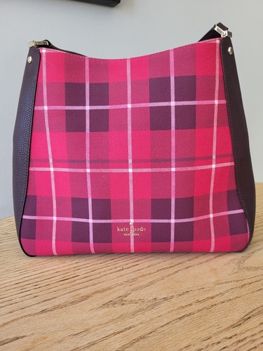 Kate Spade New York Leila Plaid Rose Pink Multi Pocket Handbag Spring Summer