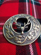 TC Stag Head Fly Plaid Brooch Antique Finish/Kilt Plaid Brooch Stag Deer Head