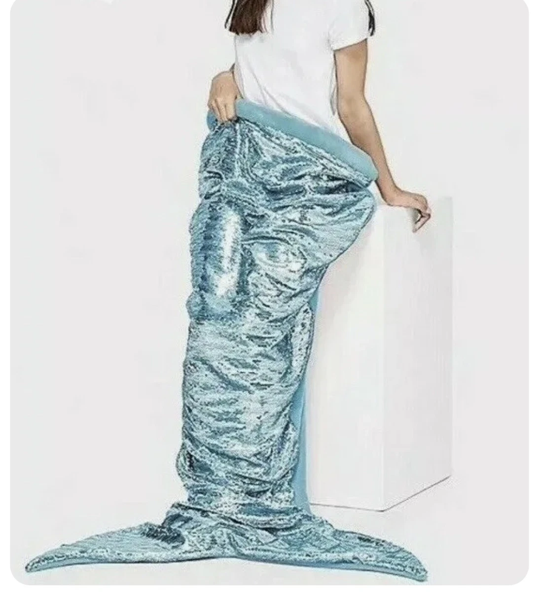 Justice Girl s Aqua Blue Flip Sequin Mermaid Tail Fleece Blanket