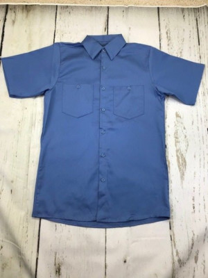 New ! Work Shirt Industrial 100% Cotton Light Blue  Short Sleeve Two Pockets 