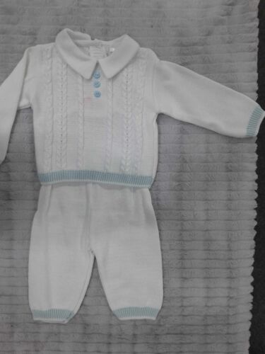 Ensemble haut et pantalon bébé garçon en tricot câble Pex Ramon - blanc/bleu - Photo 1 sur 2