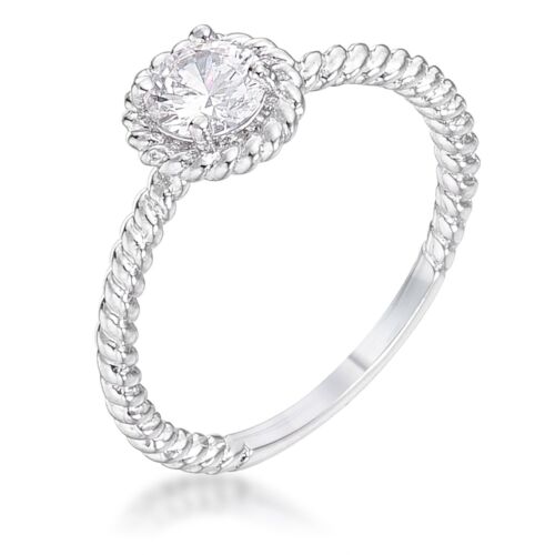 14K White Gold Plated Twisted Solitaire .50ct Cubic Zirconia Size 7 Promise Ring - Picture 1 of 1