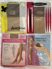 4 Pr Vintage Thigh High Stockings Pantyhose SIZE 10 M Beige Exquisite Gaymode