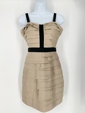 Bebe bodycon sheath cocktail Prom Homecoming Mini Dress Tan Black Layer