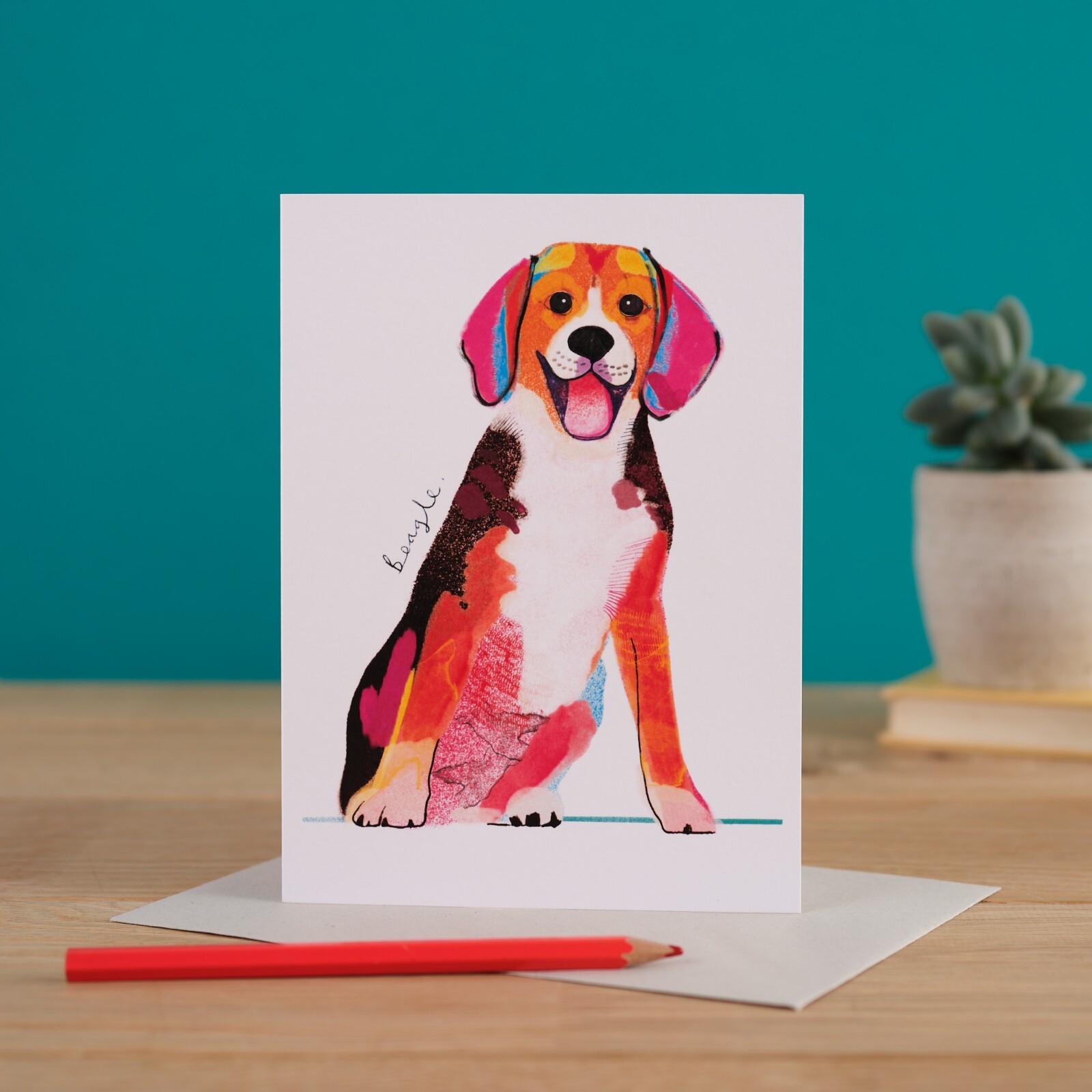 Blank Card Colourful Beagle - Mixed Media Dog Breed Artwork
