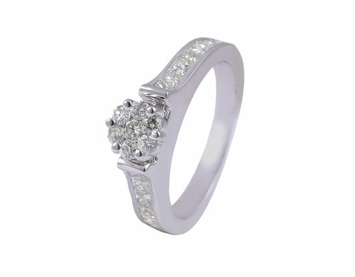Pave 0,98 cts princess taglio diamanti anello anniversario in 585 Solido 14K oro - Foto 2 di 3
