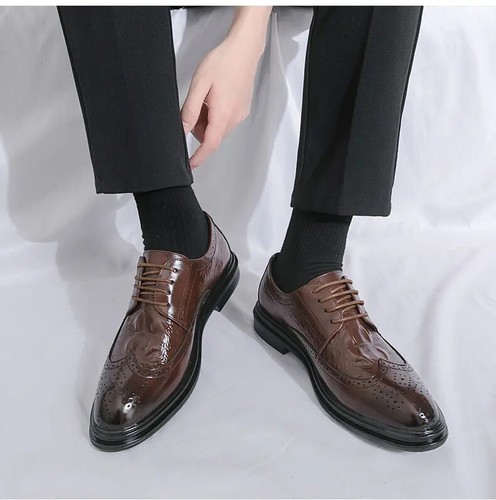 Zapatos formales de vestir con cordones en punta de noche de fiesta brogue tallados punta de ala para hombre - Imagen 14 de 20