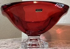Czech Republic Bohemia Crystalite Red Bowl Compote Magma Clear Crystal Glass VTG