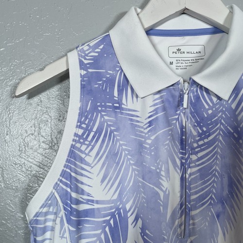 Peter Millar Women M White Purple Tropical 1/4 Zip Sleeveless Polo Shirt UPF 50 - Picture 4 of 9