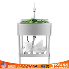 Stainless Steel Sink Wash Utility Sink with Storage Shelf with Pull-out Faucet