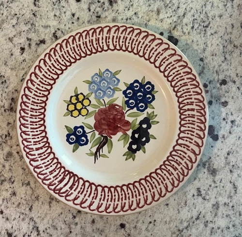 NICHOLAS MOSSE SET OF 10 DINNER PLATES - 10 3/4" - GEORGIAN BOUQUET IN RED