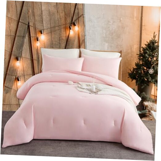 Comforter Set 4 PCS Bed in a Bag with 1 Super Soft Marshmallow Queen Pink-image