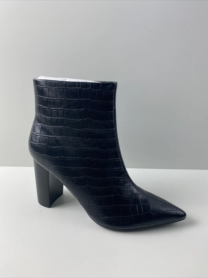 Nine West FANIYA3 Black Leather Pointed Toe Zip Block Heel Booties Women's 8.5 M - Image 3 of 4