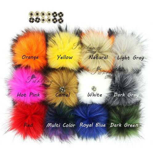 12er Pack Kunst Waschbärfell 14 cm/5,5 Zoll Bommeln flauschiger Ball mit Druckknopf - Bild 2 von 23