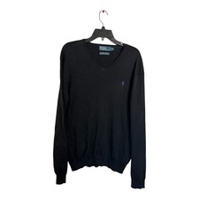 Polo Ralph Lauren Sweater Mens Size Large Black V-Neck Pima Cotton Academia