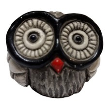 Big Eyed Gray Owl Ceramic 1 1/4 x 1 1/2 Inches See Photos