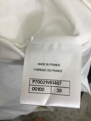Chanel T-Shirt White Cotton Large Blue Ribbon Pearls Initials Size