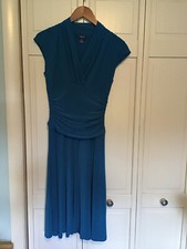 Ralph Lauren Chaps Dress TEAL Women Size S Sheath Jersey Runched Waist Stretch