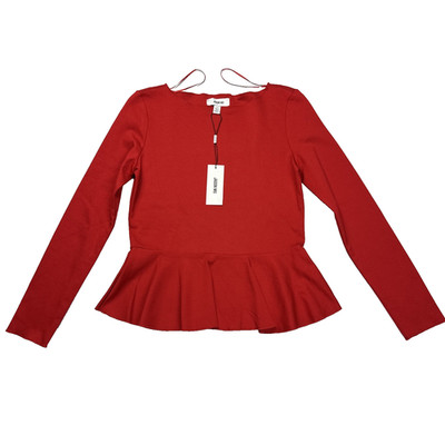 Jason Wu Top Size Small Red Top Blouse Shirt Ruffle Peplum Hem MSRP $78 Lux