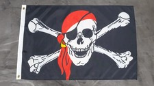 Fahne Flagge Pirat - Totenkopf - Rotes Kopftuch - 60 x 90 cm