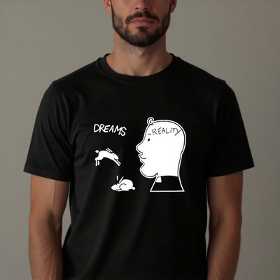 T-Shirt Dreams vs Reality lustige Grafik, Hase Cartoon Leben Humor Geschenk Shirt