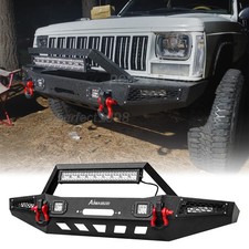 Steel Front Bumper With Winch Plate Led Light Kit For 1983-2001 Jeep Cherokee Xj