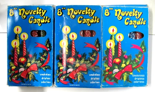3 Boxes VTG Christmas 8" NOVELTY CANDLES Spiral Swirl Twist Taper Holiday Decor - product listing photo