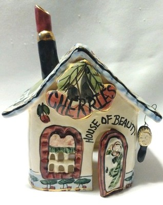 Blue Sky Clayworks Heather Goldminc Cherries House of Beauty Salon Tea Light  B2