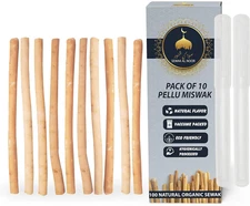 Pack of 10 Miswak Sticks for Teeth with Holder - Vacuum Sealed Natural Flavored 