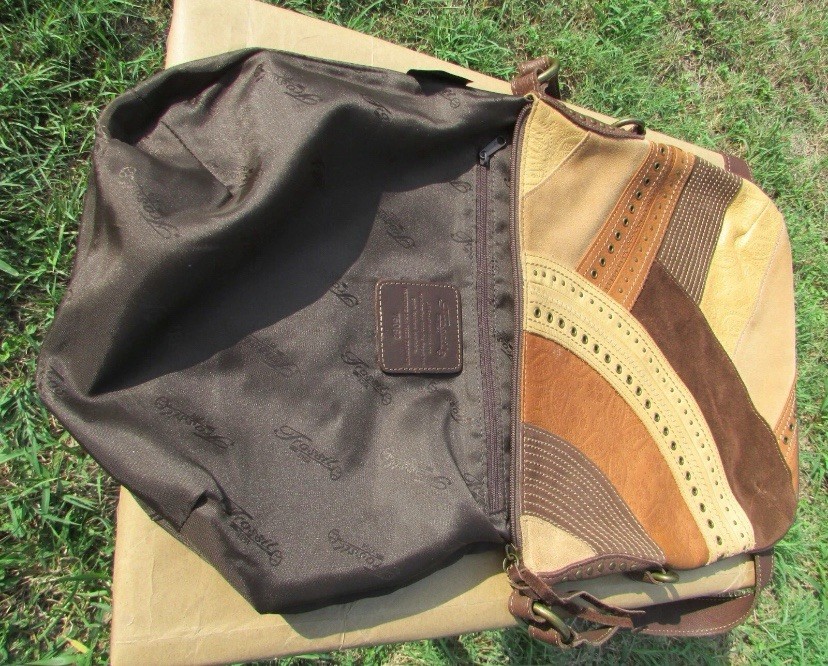 Fossil Brown Leather Multicolor Patchwork Studded… - image 6