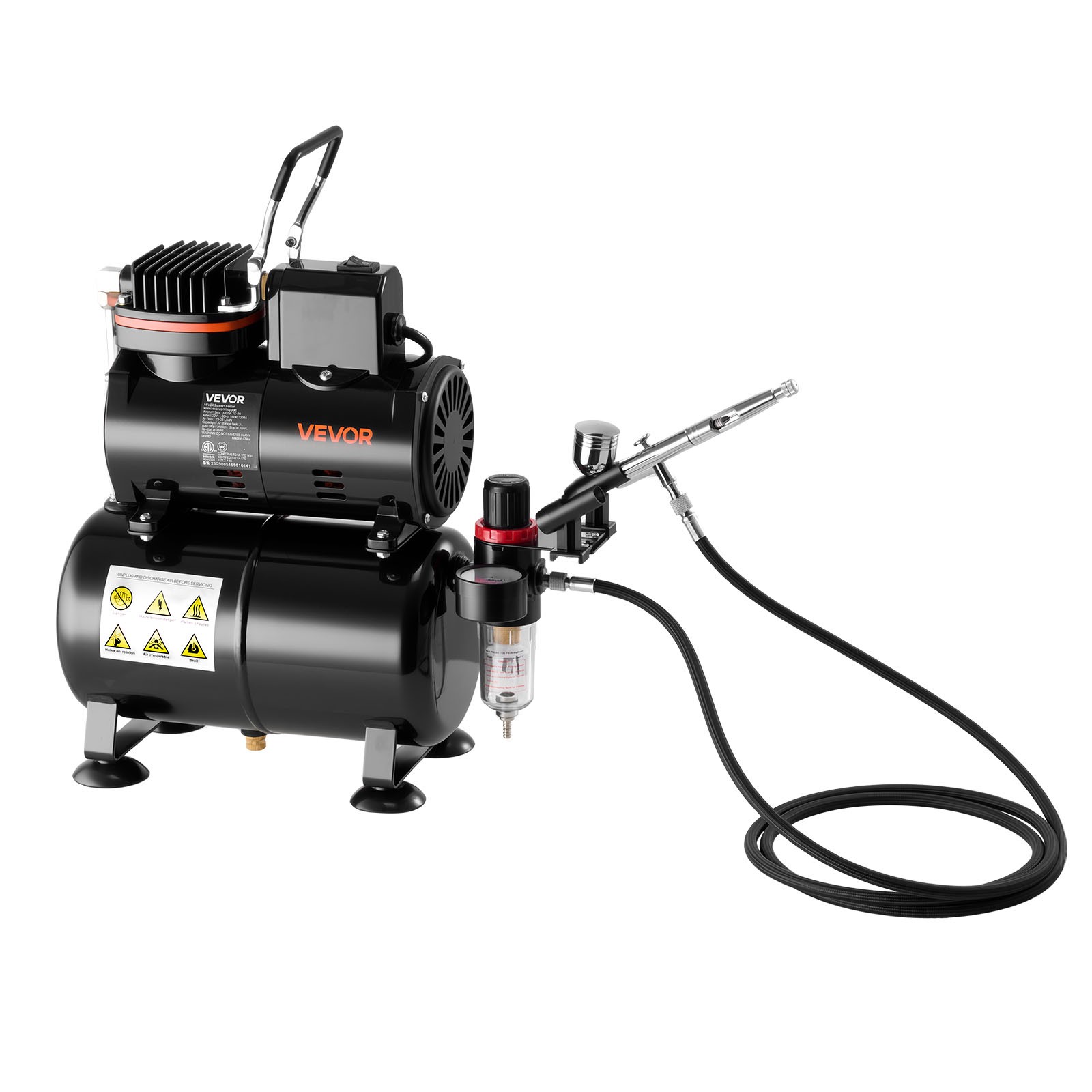 VEVOR Airbrush Kit Air Brush Kit 1/6 HP Air Compressor Tank 1 Airbrush 3 Tips
