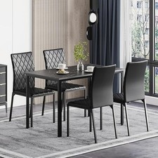 Dining Table and Chairs Set of 4,Marble Effect Dining Table with 4 Dining Chairs