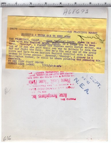 1942 Scotty aus San Francisco nur einer von 19 Who Joined RAF Alive News Photo - Bild 2 von 2