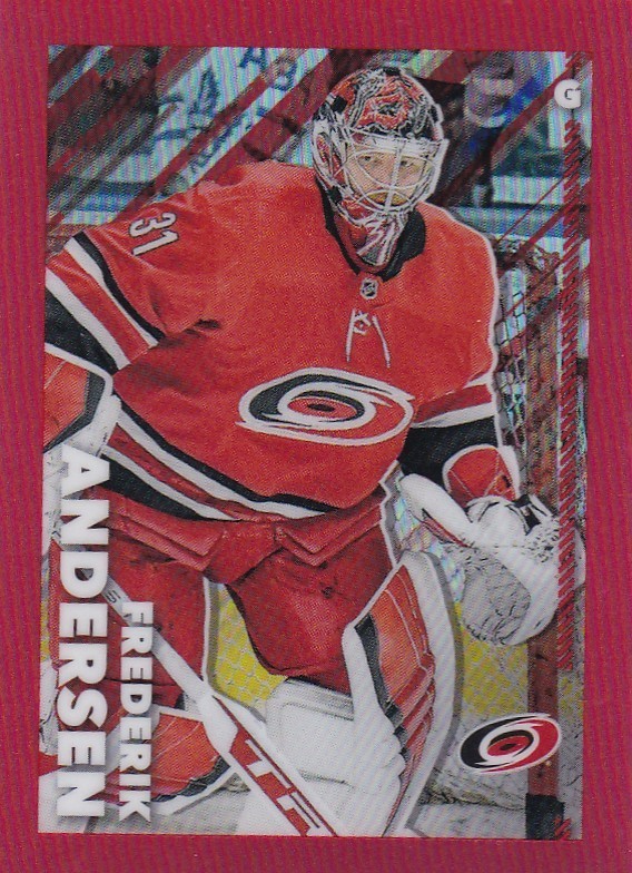2022-23 TOPPS CHROME NHL STICKER RED REFRACTOR #99 FREDERIK ANDERSEN /5 MADE
