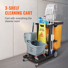 Cleaning Cart, 3-Shelf Commercial Janitorial Cart, Yellow Black