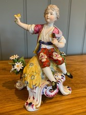 Lovely Antique German Rococo Figure of Boy Holding Flowers