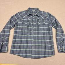 Stio Flannel Shirt Mens Medium Blue Plaid Western Classic Outdoor Casual