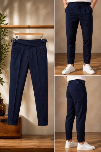 “Tom Ford Style” Pants Dark Navy Blue (33 Waist) Pleated Side Adjusters