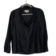 ELLIOTT LAUREN WOMEN'S JACKET BLAZER BLACK 100 LINEN VINTAGE MINIMALIST 12 USA