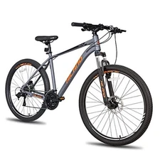 Hiland Mountain Bike 27 Speeds, Lock-Out Suspension Fork, Medium Grey&Orange