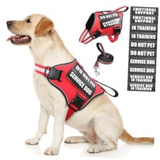Service Dog Vest Harness and Leash Set 10 Patches,No Pull Adjustable Large Red