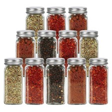 12X Spice Jars Bottles Airtight Salt Container Square Glass Seasoning Pots