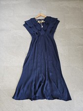 River Island Navy Ruffle V Neck Back Tie Midi Dress Size 12. VGC Party Wedding