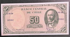 CHILE  1960-61  5 CENTESIMOS ON  1958-59  50 PESOS  P126 Grade Unc Free Shipping