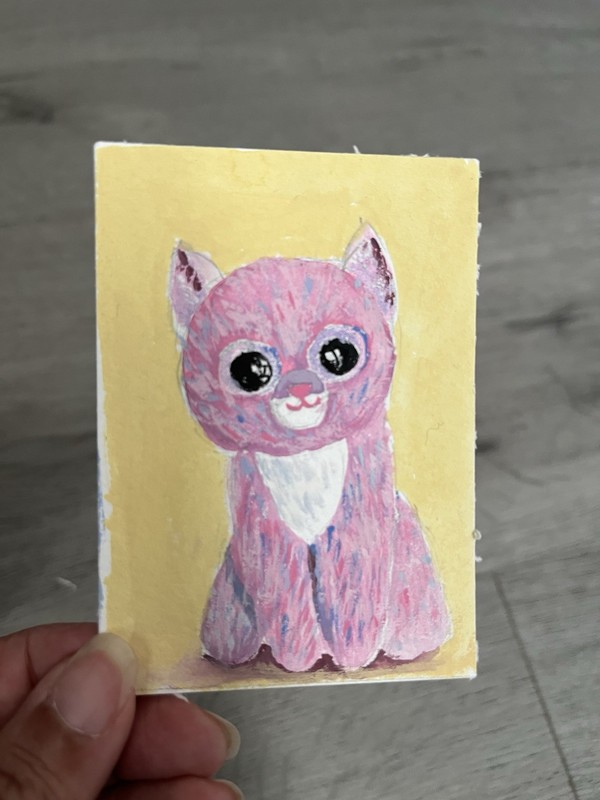 ACEO Original Gouache Paintings –‘Cute Cat’ Inspired by Childhood